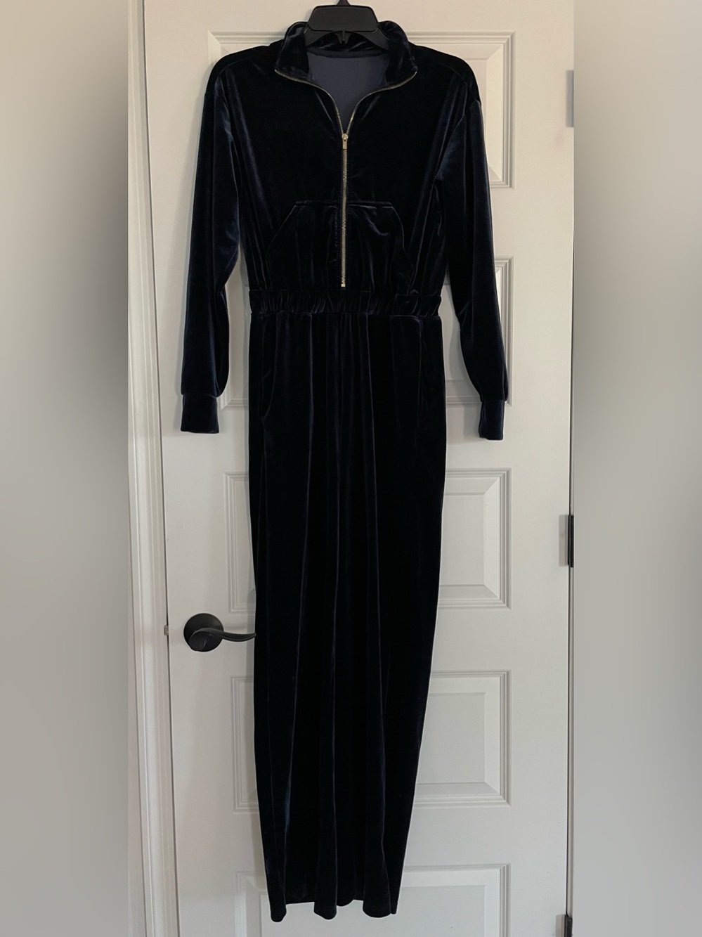 Fabletics Navy Dark Blue Velvet Long Sleeve Jumpsuit XS